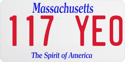 MA license plate 117YE0