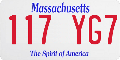 MA license plate 117YG7