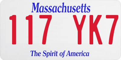 MA license plate 117YK7