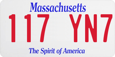 MA license plate 117YN7