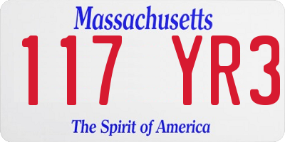 MA license plate 117YR3
