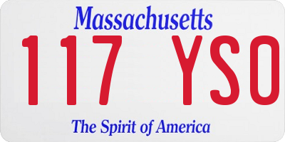 MA license plate 117YS0