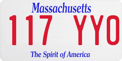 MA license plate 117YY0