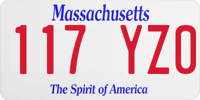 MA license plate 117YZ0