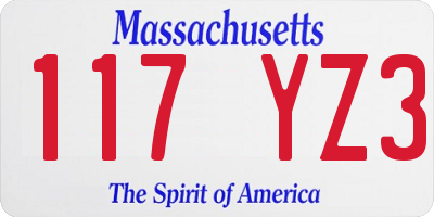 MA license plate 117YZ3