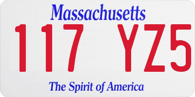 MA license plate 117YZ5