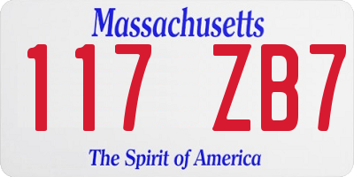 MA license plate 117ZB7
