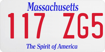 MA license plate 117ZG5