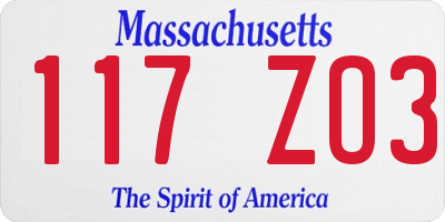 MA license plate 117ZO3
