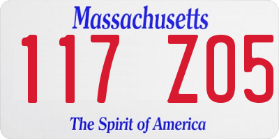 MA license plate 117ZO5