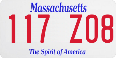 MA license plate 117ZO8