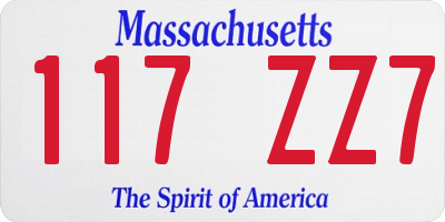 MA license plate 117ZZ7