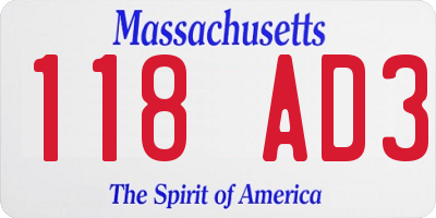 MA license plate 118AD3