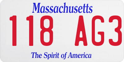 MA license plate 118AG3