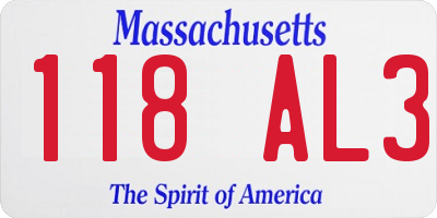 MA license plate 118AL3