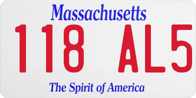 MA license plate 118AL5