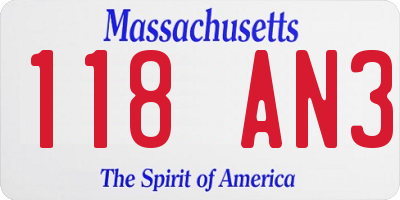 MA license plate 118AN3