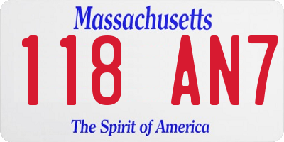 MA license plate 118AN7