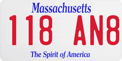 MA license plate 118AN8