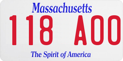 MA license plate 118AO0