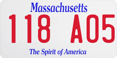 MA license plate 118AO5