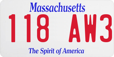 MA license plate 118AW3