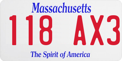 MA license plate 118AX3