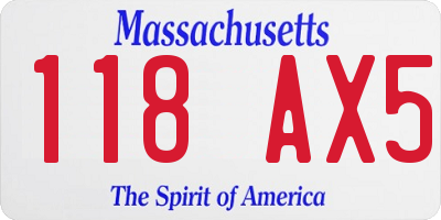 MA license plate 118AX5