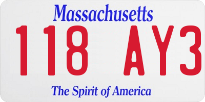 MA license plate 118AY3