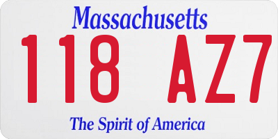 MA license plate 118AZ7