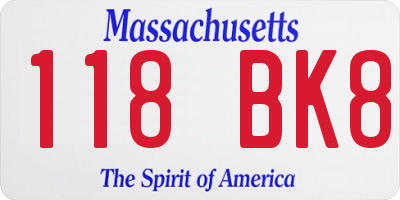 MA license plate 118BK8