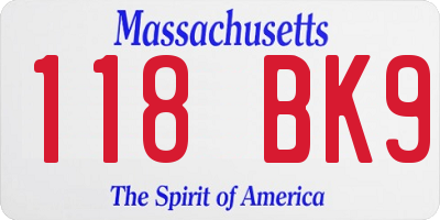 MA license plate 118BK9