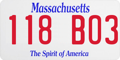 MA license plate 118BO3