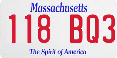 MA license plate 118BQ3