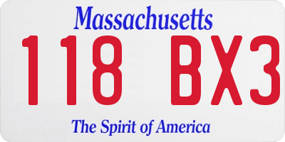 MA license plate 118BX3