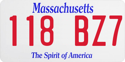 MA license plate 118BZ7