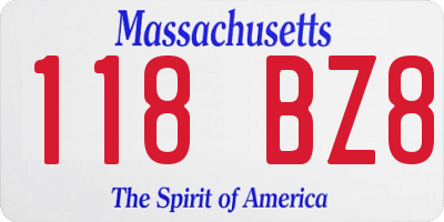 MA license plate 118BZ8