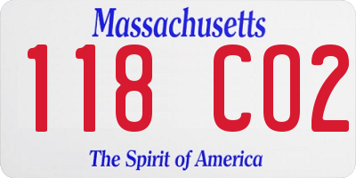 MA license plate 118CO2
