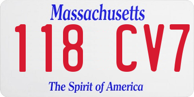 MA license plate 118CV7