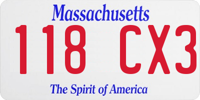 MA license plate 118CX3