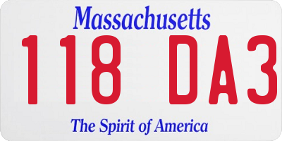 MA license plate 118DA3