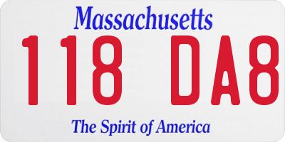 MA license plate 118DA8