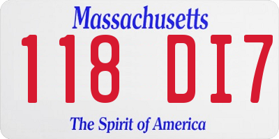 MA license plate 118DI7