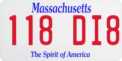 MA license plate 118DI8