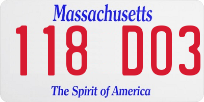 MA license plate 118DO3