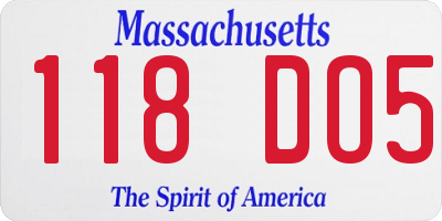 MA license plate 118DO5