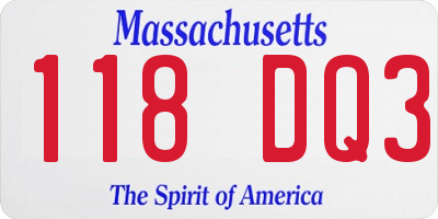MA license plate 118DQ3