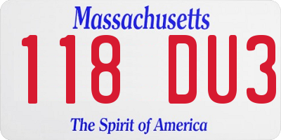 MA license plate 118DU3