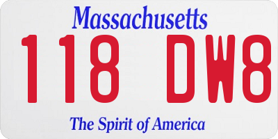 MA license plate 118DW8