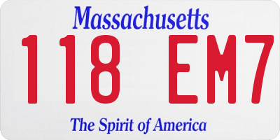 MA license plate 118EM7